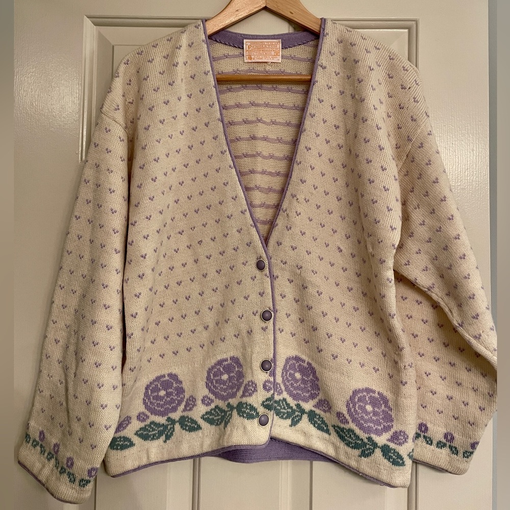 Vintage Pendleton Cardigan Purple Flowers